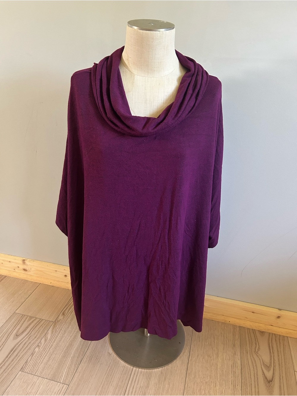 Terra & Sky Draped Cowl Neck Sweater Poncho